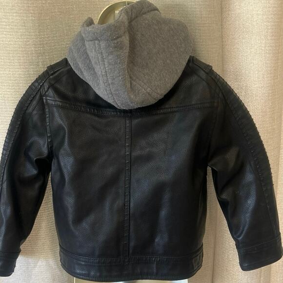 Urban Republic Kids 3T Faux Leather Blk Biker Motorcycle Hoodie Jacket - Picture 5 of 9